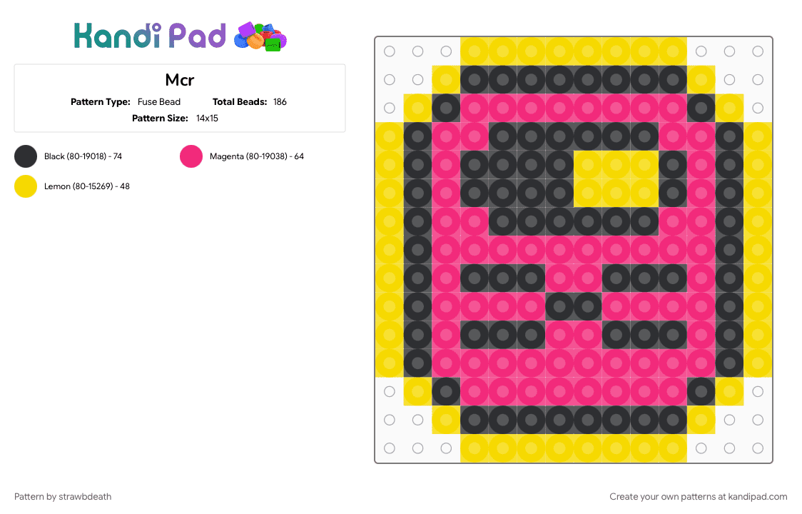Mcr - Fuse Bead Pattern by strawbdeath on Kandi Pad - pink, yellow