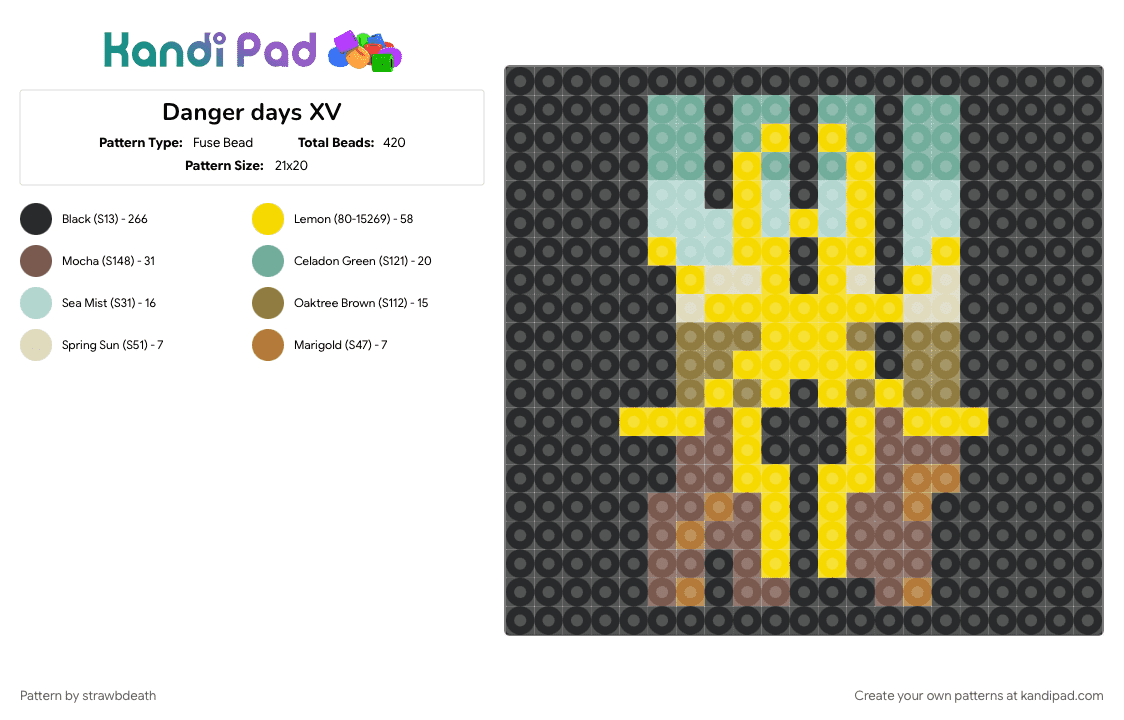 Danger days XV - Fuse Bead Pattern by strawbdeath on Kandi Pad - black, tan, yellow