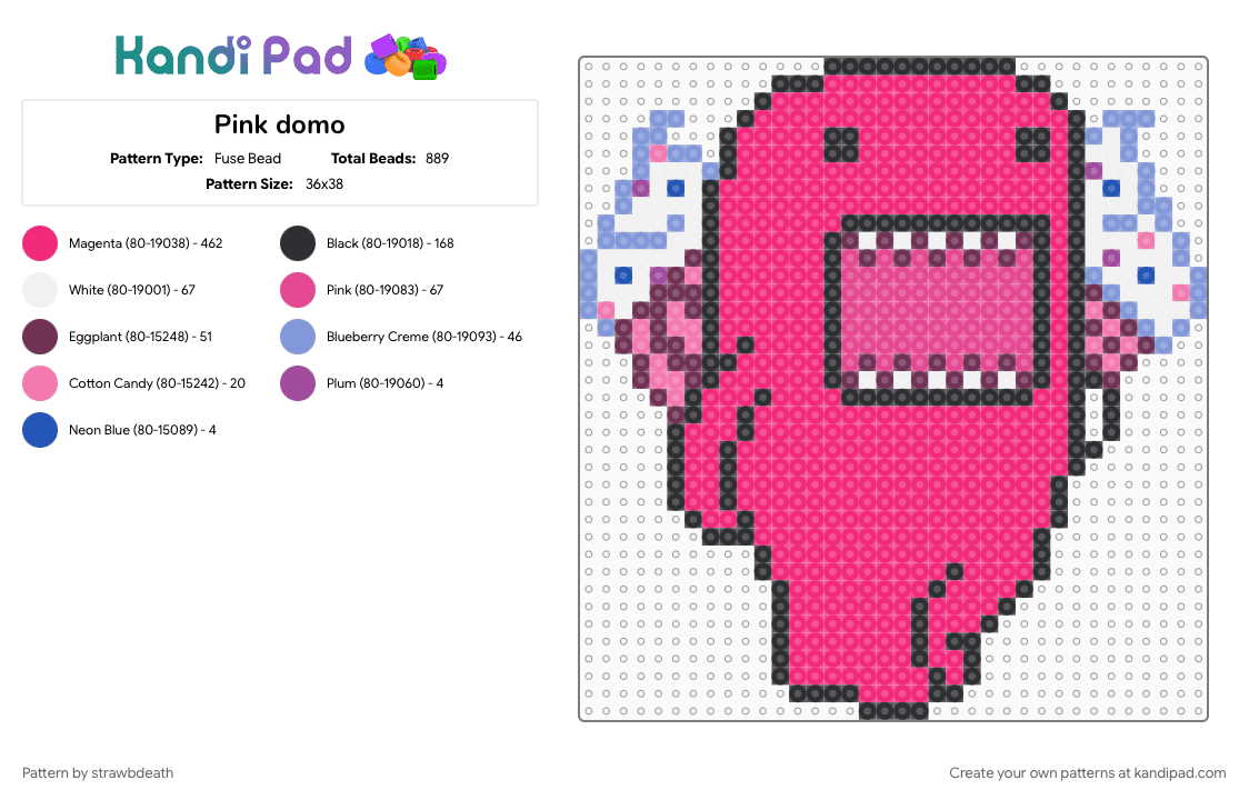 Pink domo - Fuse Bead Pattern by strawbdeath on Kandi Pad - pink
