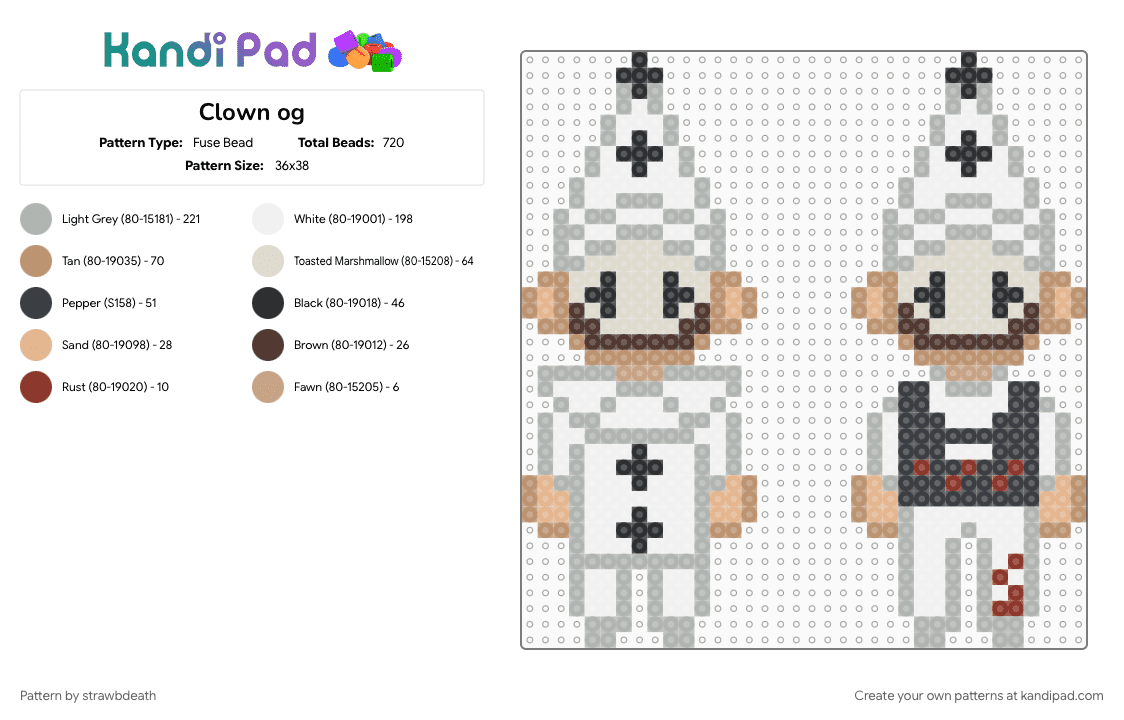 Clown og - Fuse Bead Pattern by strawbdeath on Kandi Pad - beige