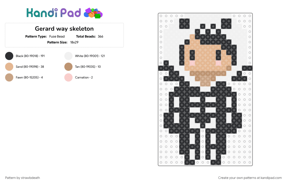 Gerard way skeleton - Fuse Bead Pattern by strawbdeath on Kandi Pad - beige, white