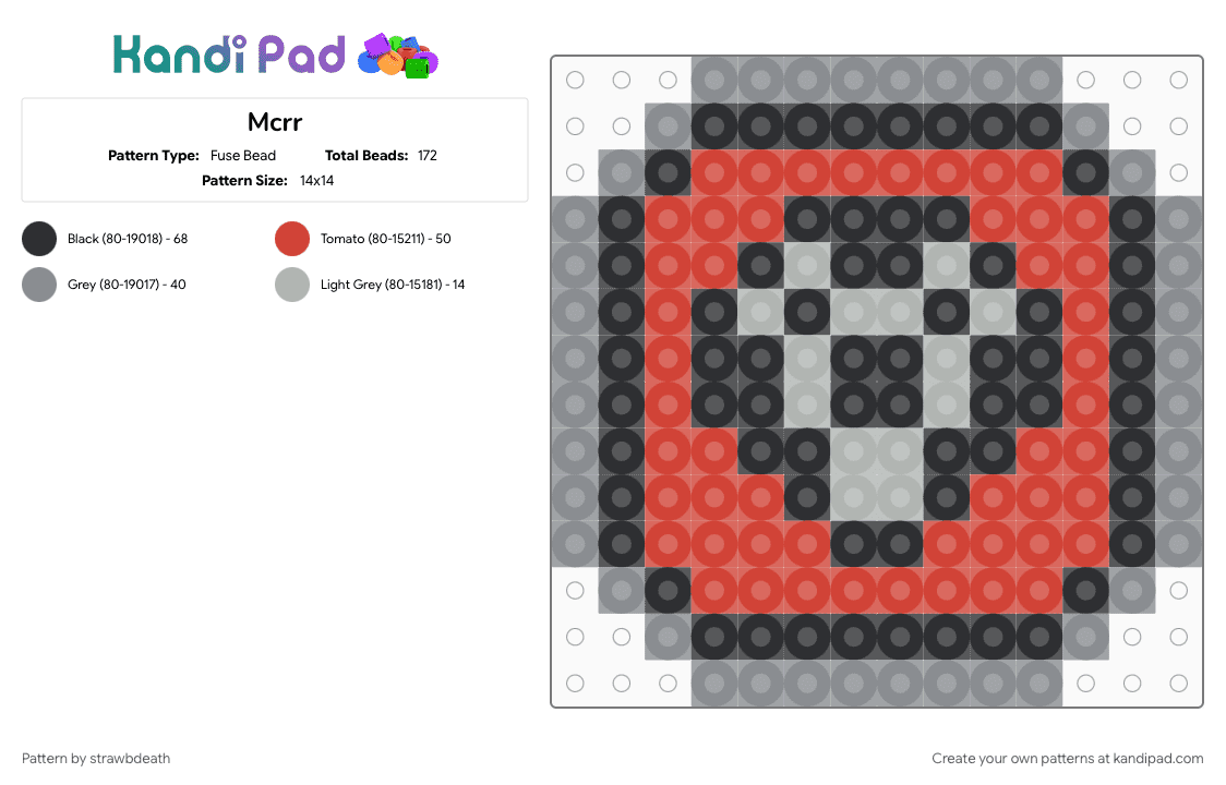 Mcrr - Fuse Bead Pattern by strawbdeath on Kandi Pad - gray, red