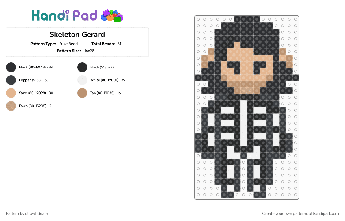 Skeleton Gerard - Fuse Bead Pattern by strawbdeath on Kandi Pad - beige, black, white