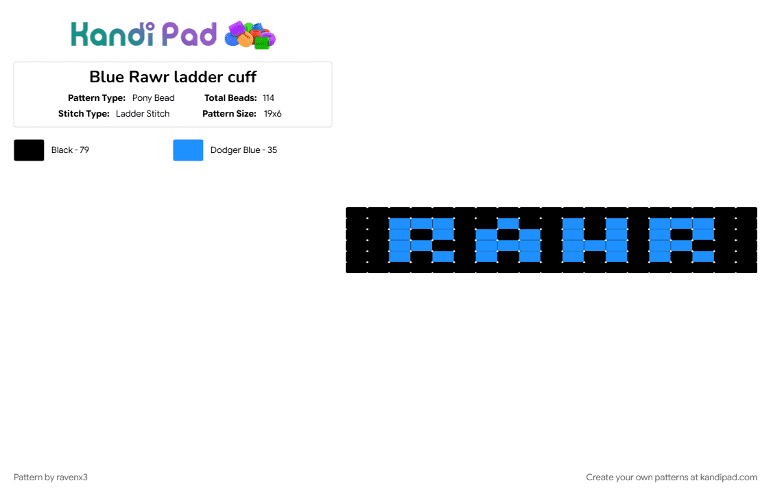 Blue Rawr ladder cuff - Pony Bead Pattern by ravenx3 on Kandi Pad - black, blue, cuff, emo, ladder stitch cuff, light blue, scene