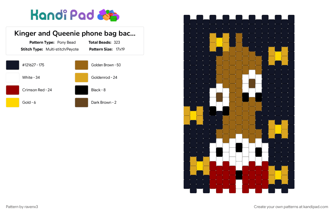 Kinger and Queenie phone bag back panel 2/6 - Pony Bead Pattern by ravenx3 on Kandi Pad - bag, bag panel, black, kinger, orange, phone bag, queenie, red, tadc, tan