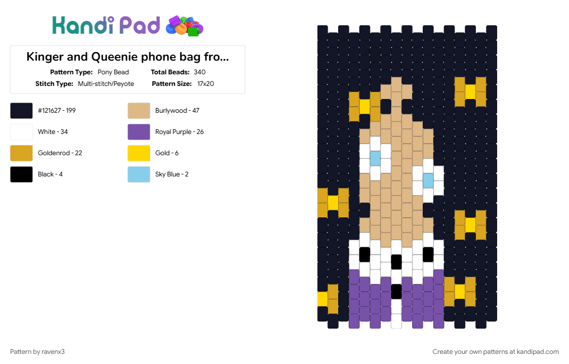Kinger and Queenie phone bag front panel 1/5 - Pony Bead Pattern by ravenx3 on Kandi Pad - bag, beige, black, kinger, orange, panel, peyote stitch, phone bag, purple, queenie, tadc
