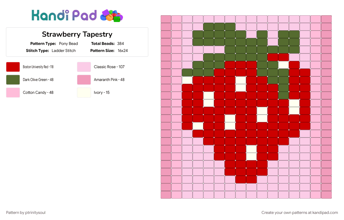 Strawberry Tapestry - Pony Bead Pattern by ptrinitysoul on Kandi Pad - pink, red