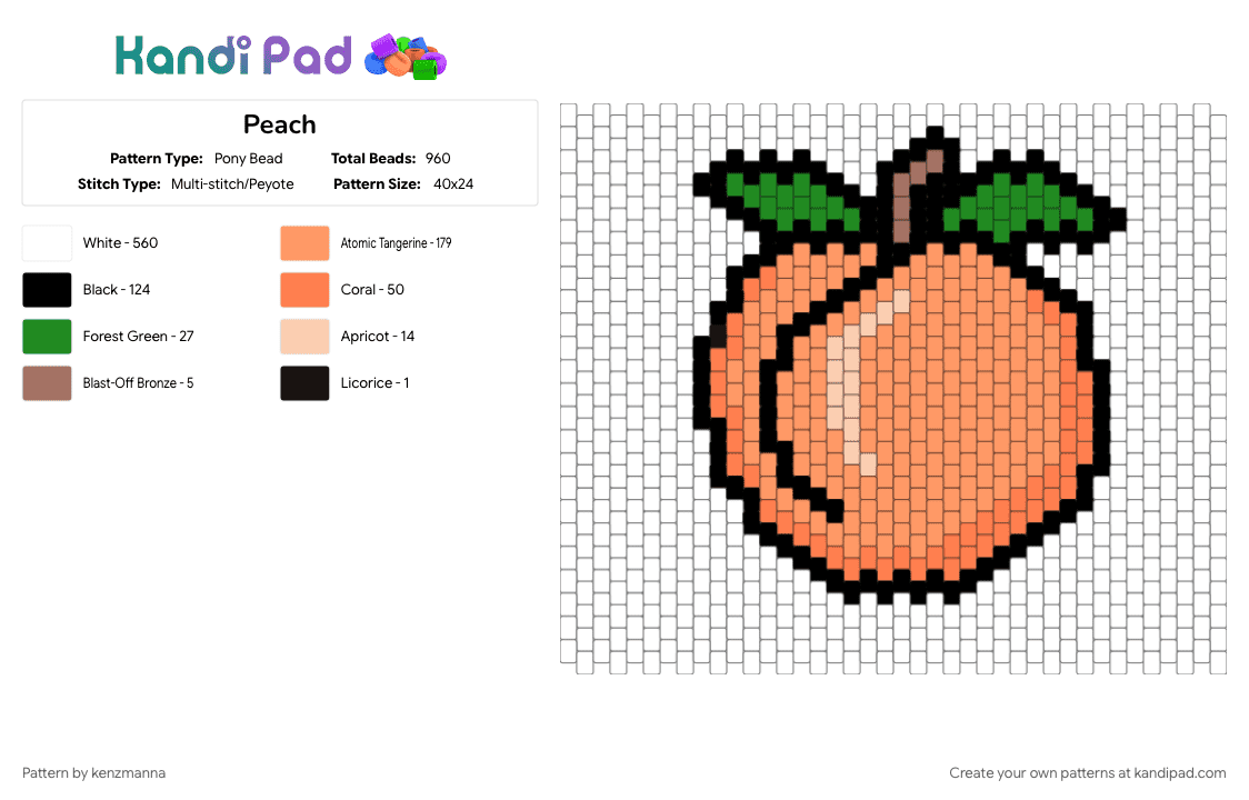 Peach - Pony Bead Pattern by kenzmanna on Kandi Pad - orange, white