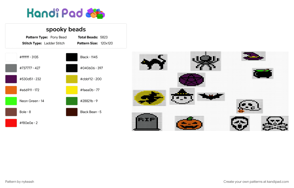 spooky beads - Pony Bead Pattern by nykeash on Kandi Pad - colorful, gray, pink, white, yellow
