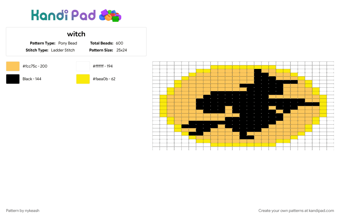 witch - Pony Bead Pattern by nykeash on Kandi Pad - white, yellow