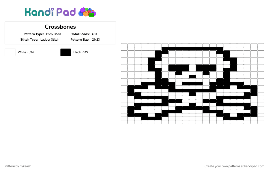 Crossbones - Pony Bead Pattern by nykeash on Kandi Pad - black, white