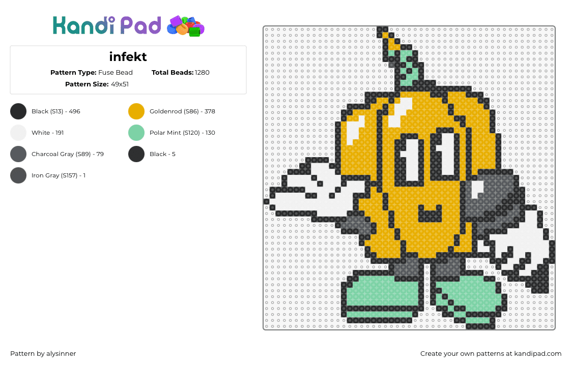 infekt - Fuse Bead Pattern by alysinner on Kandi Pad - infekt,pepe,pumpkin,microphone,dj,edm,music,dubstep,character,orange,gray,green