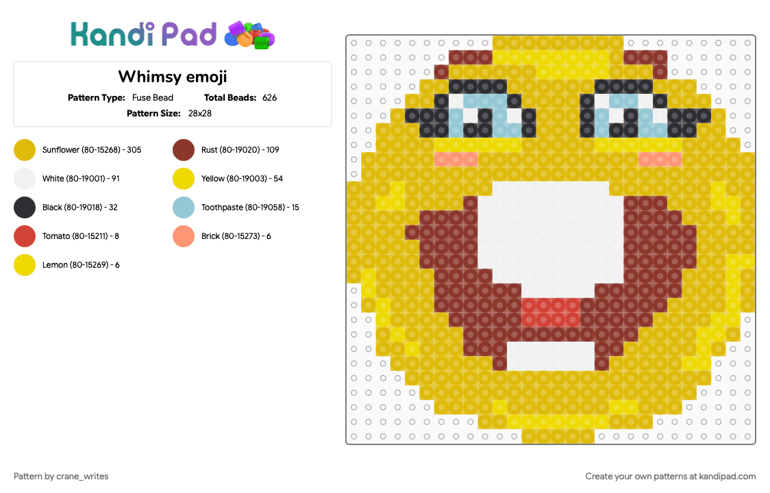 Whimsy emoji - Fuse Bead Pattern by crane_writes on Kandi Pad - emoji, whimsical, yellow