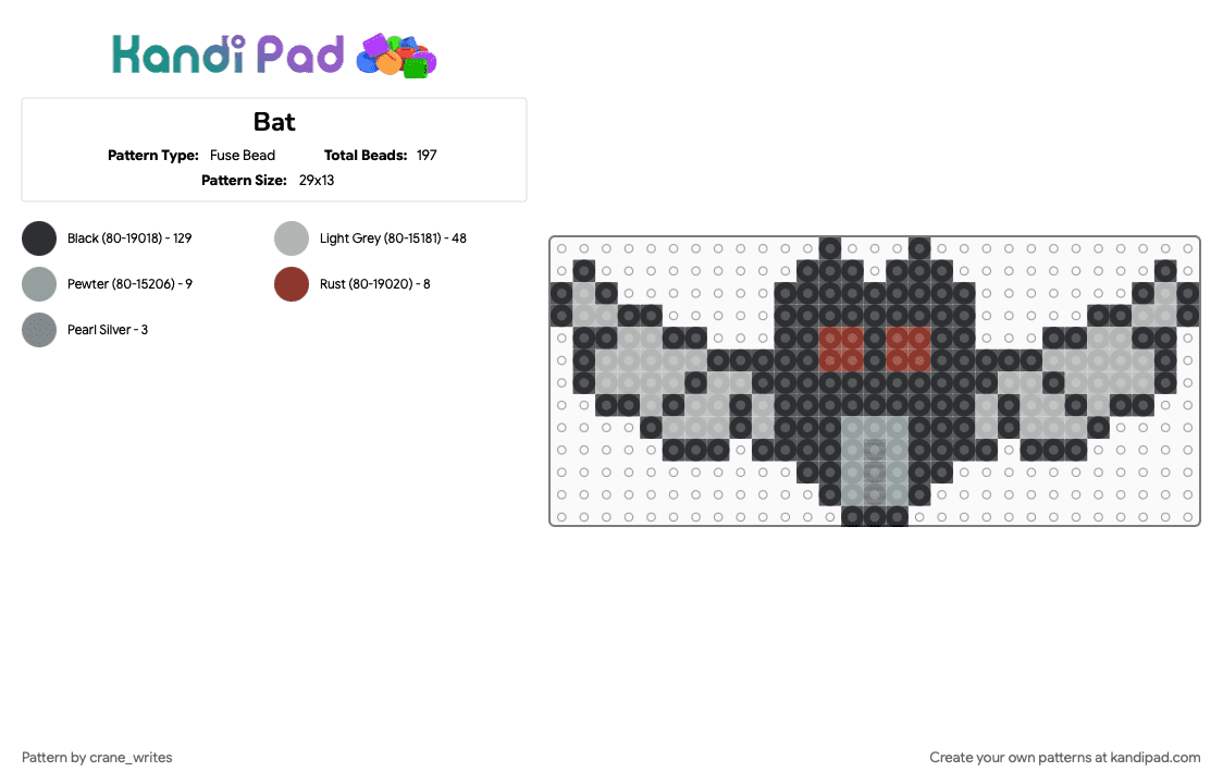 Bat - Fuse Bead Pattern by crane_writes on Kandi Pad - bat, beige, black, cute, spooky