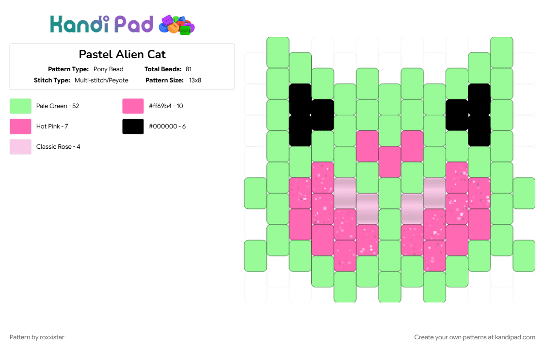 Pastel Alien Cat - Pony Bead Pattern by roxxistar on Kandi Pad - pink, teal
