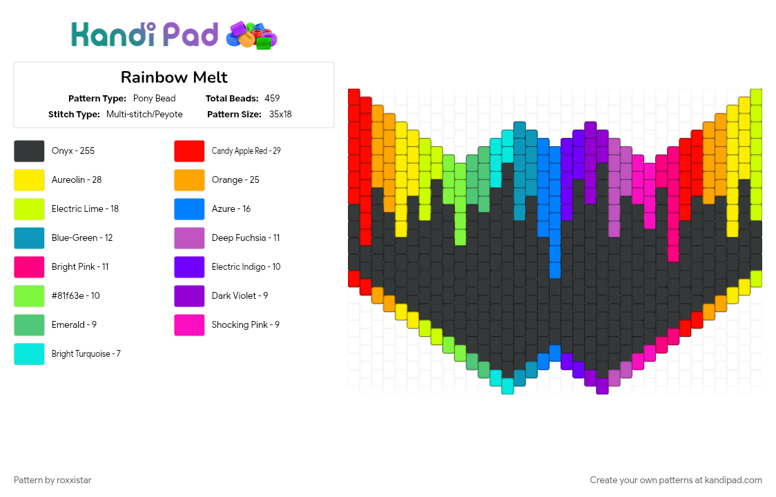 Rainbow Melt - Pony Bead Pattern by roxxistar on Kandi Pad - black, colorful, orange, yellow