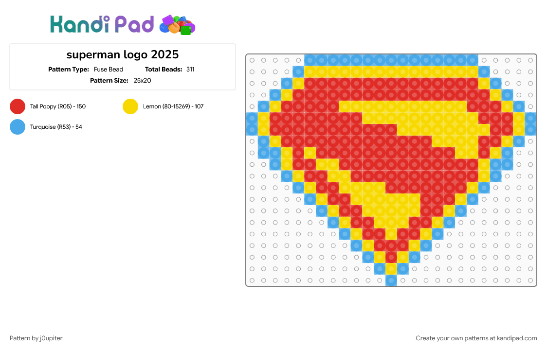 superman logo 2025 - Fuse Bead Pattern by j0upiter on Kandi Pad - red, yellow