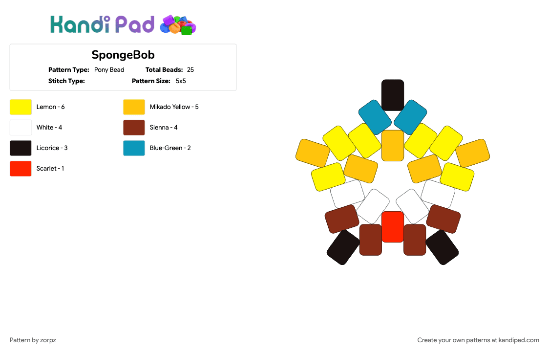 SpongeBob - Pony Bead Pattern by zorpz on Kandi Pad - yellow