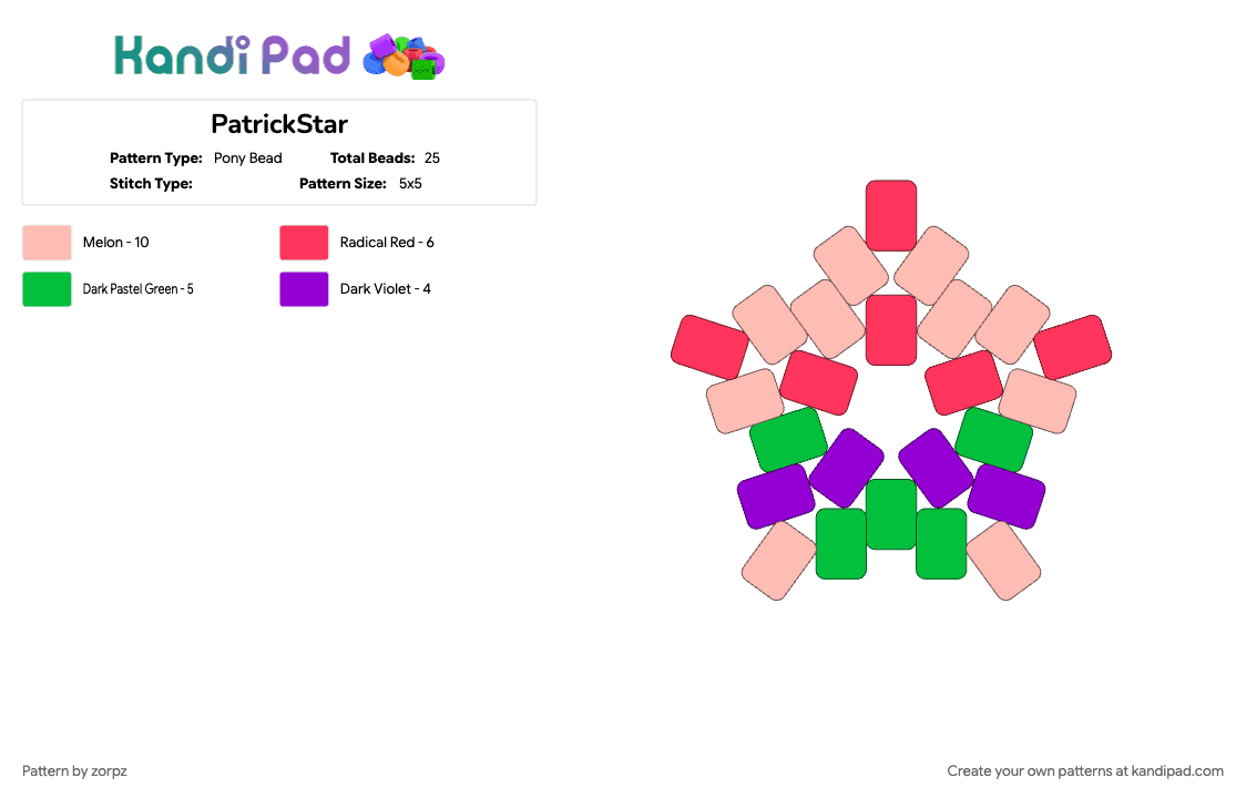PatrickStar - Pony Bead Pattern by zorpz on Kandi Pad - beige, red