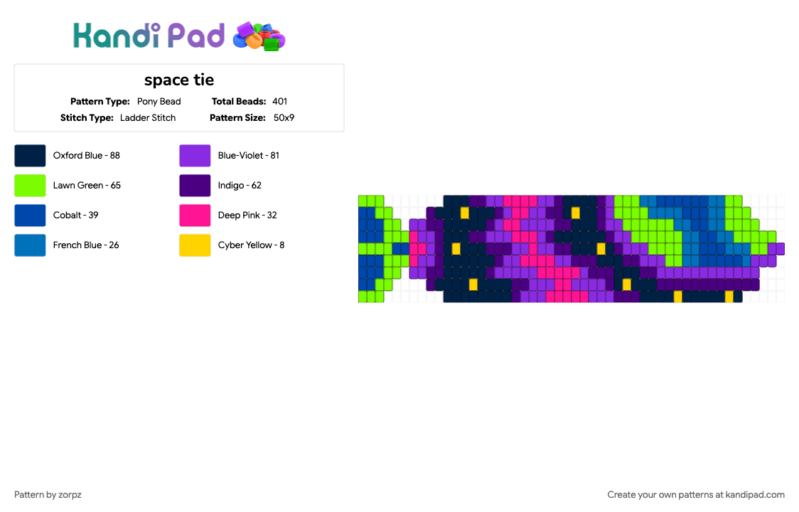 space tie - Pony Bead Pattern by zorpz on Kandi Pad - blue, purple