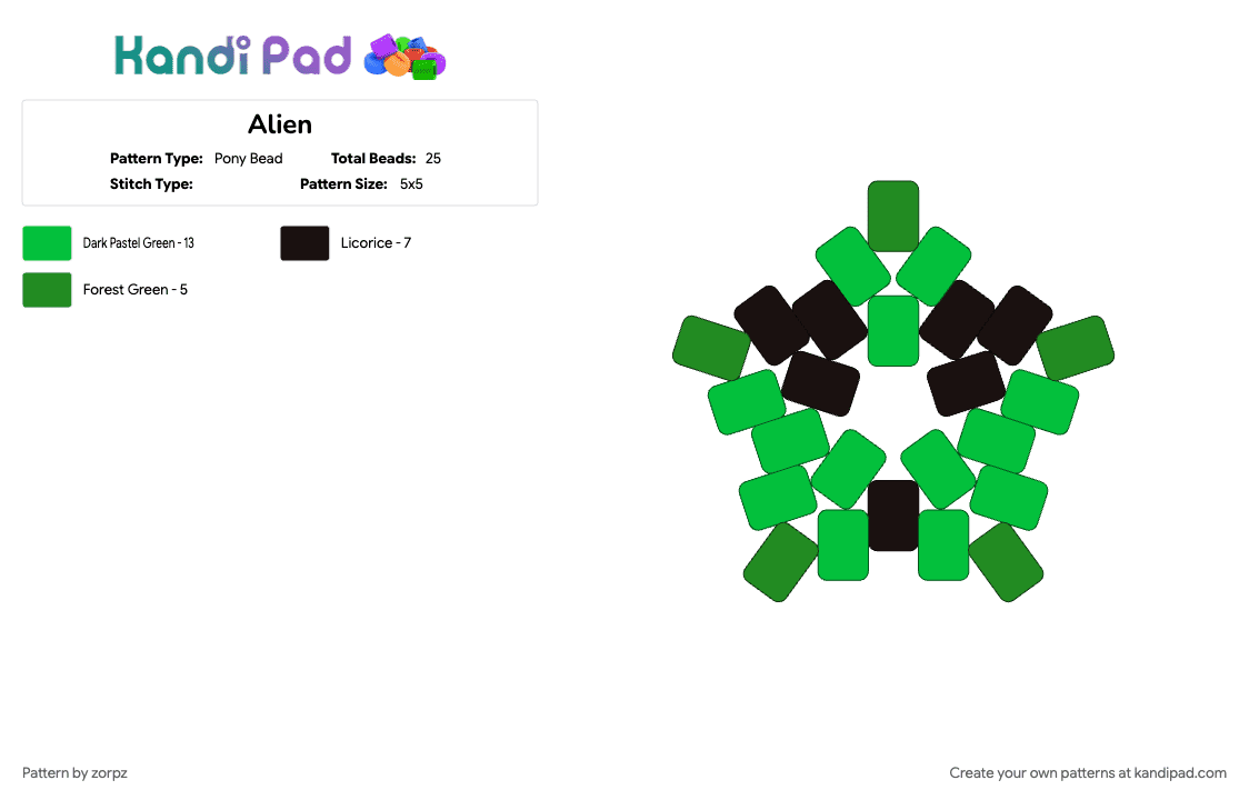 Alien - Pony Bead Pattern by zorpz on Kandi Pad - black, green
