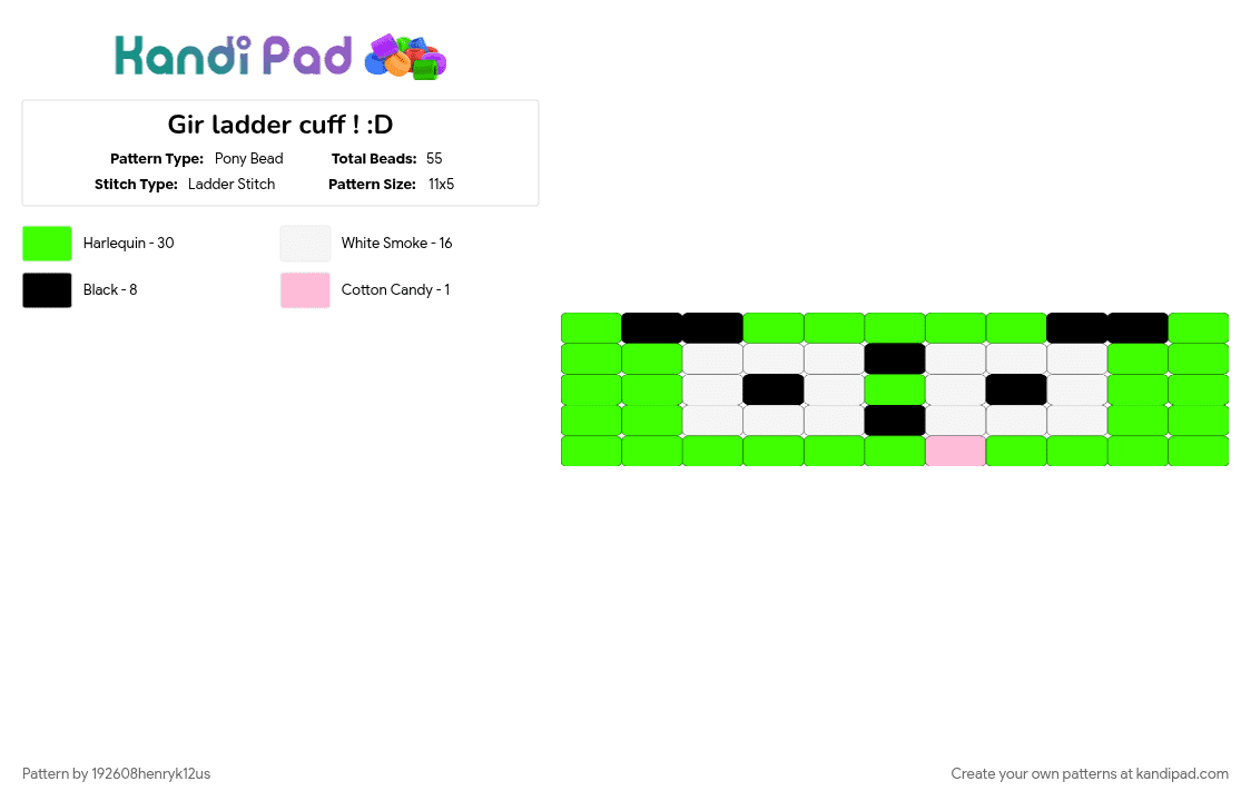 Gir ladder cuff ! :D - Pony Bead Pattern by 192608henryk12us on Kandi Pad - green