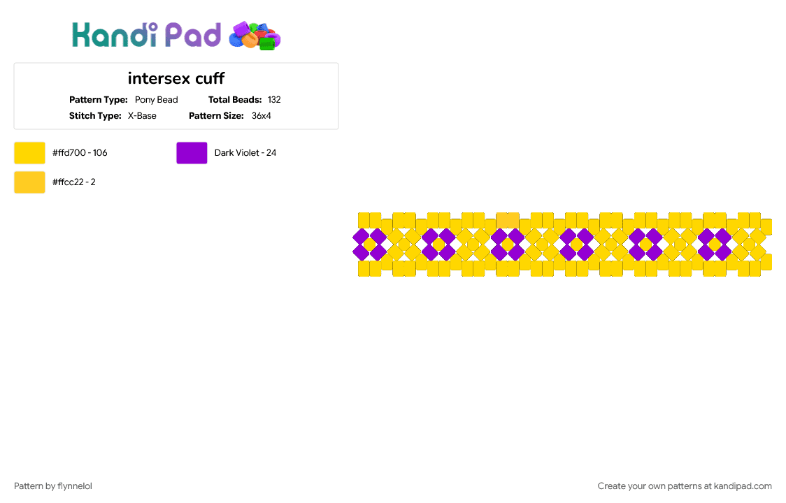 intersex cuff - Pony Bead Pattern by flynnelol on Kandi Pad - yellow