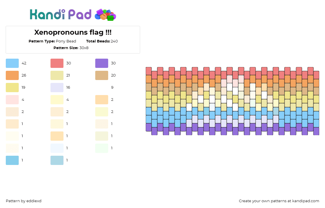 Xenopronouns flag !!! - Pony Bead Pattern by eddiexd on Kandi Pad - xenopronouns,pride,flag,pastel,colorful,cuff