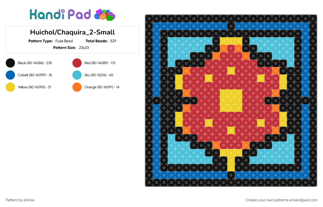 Huichol/Chaquira_2-Small - Fuse Bead Pattern by elvirav on Kandi Pad - blue, light blue, red