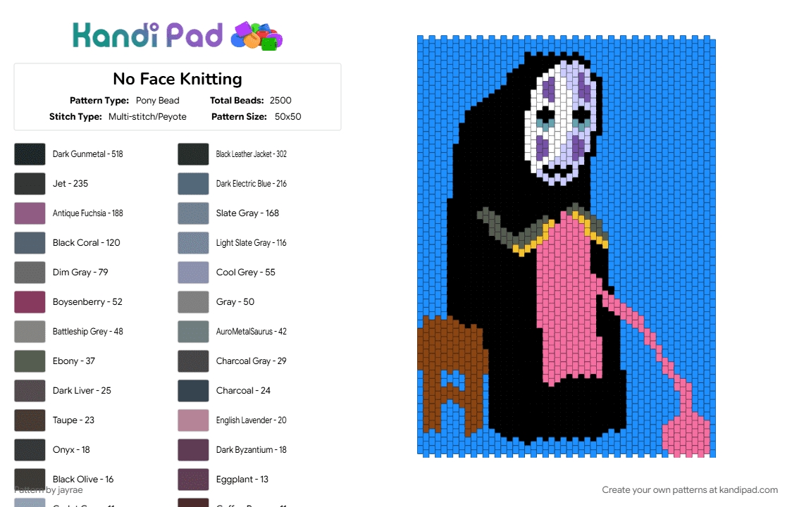 No Face Knitting - Pony Bead Pattern by jayrae on Kandi Pad - light blue, pink