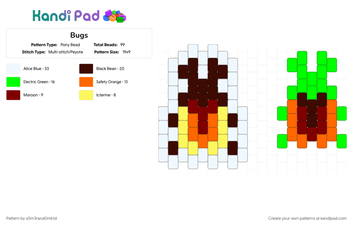 Bugs - Pony Bead Pattern by s0m3rand0mk1d on Kandi Pad - brown, green