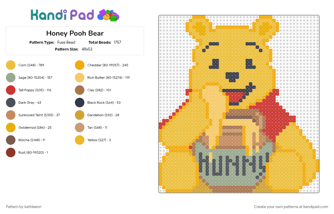 Honey Pooh Bear - Fuse Bead Pattern by kathleenn on Kandi Pad - honey pot, orange, pooh bear, winnie the pooh, yellow