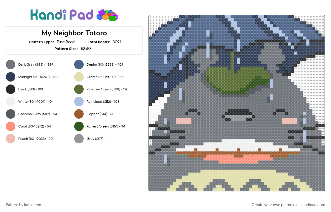 My Neighbor Totoro - Fuse Bead Pattern by kathleenn on Kandi Pad - blue, gray, my neighbor totoro, purple, rain, studio ghibli, totoro