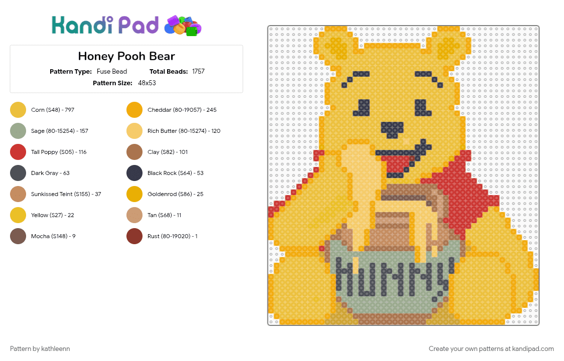 Honey Pooh Bear - Fuse Bead Pattern by kathleenn on Kandi Pad - honey pot, orange, pooh bear, winnie the pooh, yellow