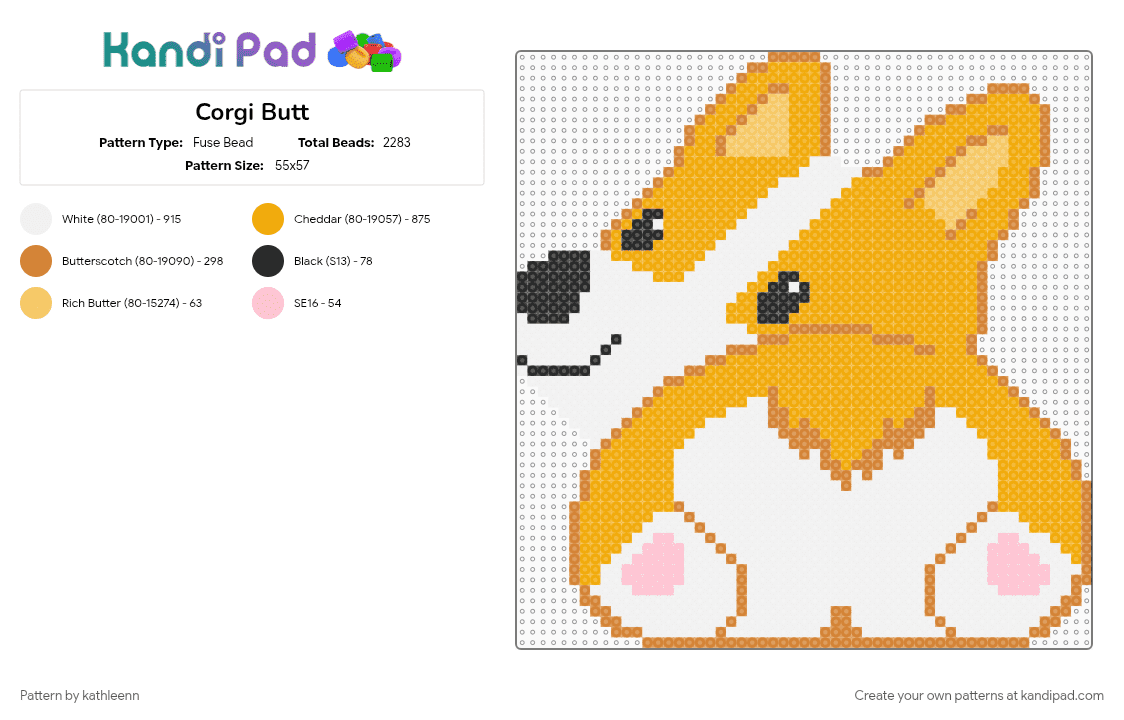 Corgi Butt - Fuse Bead Pattern by kathleenn on Kandi Pad - butt, corgi, orange, sploot