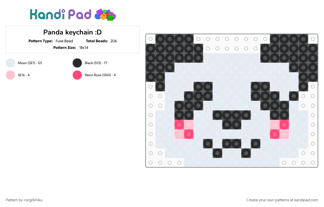 Panda keychain :D - Fuse Bead Pattern by corgi5miku on Kandi Pad - animal, cute, keychain, pink, red, white
