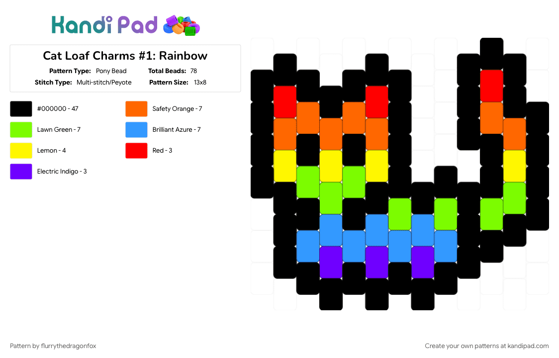 Cat Loaf Charms #1: Rainbow - Pony Bead Pattern by flurrythedragonfox on Kandi Pad - 