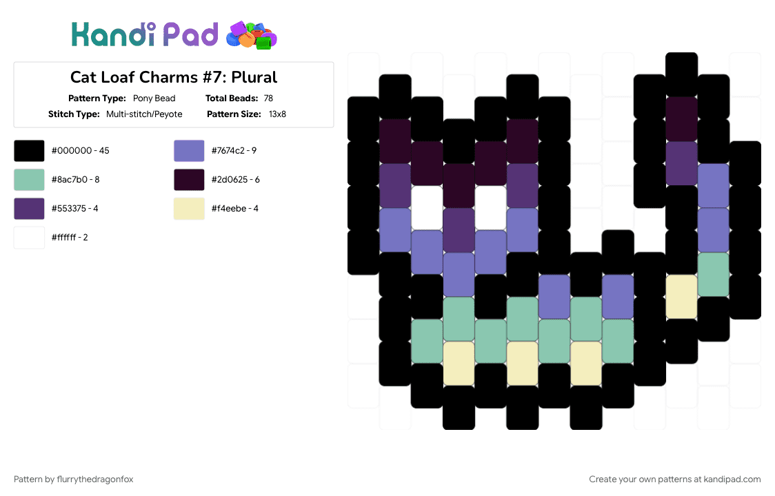 Cat Loaf Charms #7: Plural - Pony Bead Pattern by flurrythedragonfox on Kandi Pad - animal, black, blue, cat, charm, cute, multistitch, peyote, plurality, pride, teal