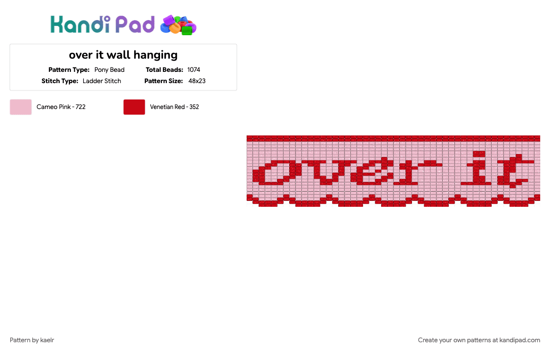 over it wall hanging - Pony Bead Pattern by kaelr on Kandi Pad - curtain, pink, red, tapestry, wall hanging