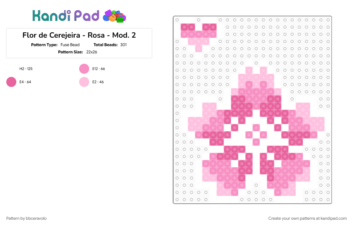 Flor de Cerejeira - Rosa - Mod. 2 - Fuse Bead Pattern by bbceravolo on Kandi Pad - pink, white