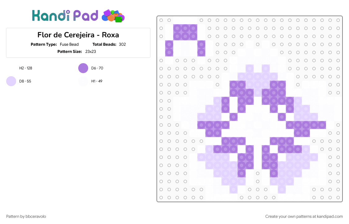 Flor de Cerejeira - Roxa - Fuse Bead Pattern by bbceravolo on Kandi Pad - blossom, floral, pink, white