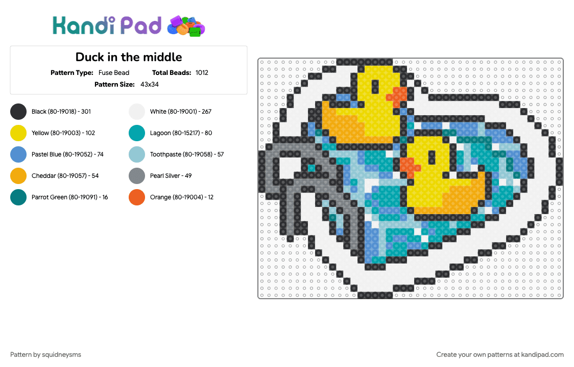 Duck in the middle - Fuse Bead Pattern by squidneysms on Kandi Pad - light blue, teal, yellow