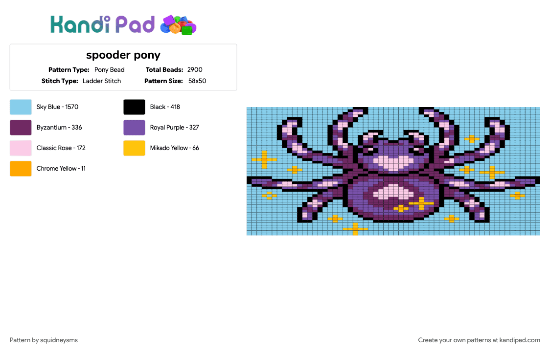spooder pony - Pony Bead Pattern by squidneysms on Kandi Pad - light blue, pink