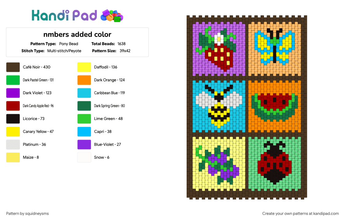 nmbers added color - Pony Bead Pattern by squidneysms on Kandi Pad - brown, green, orange