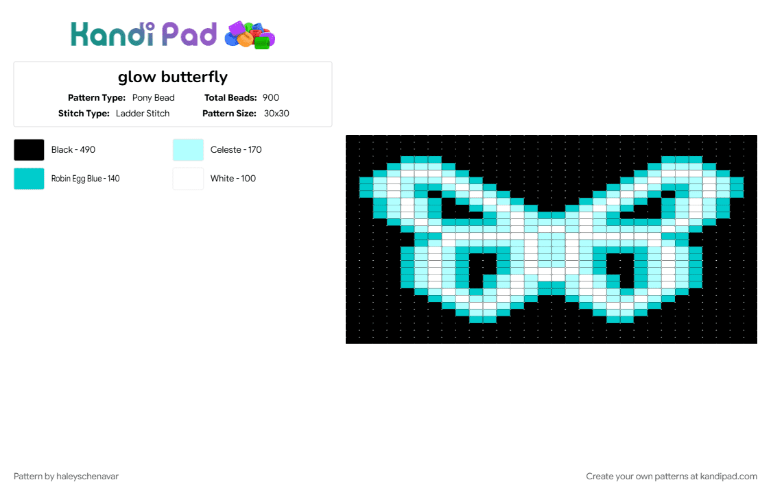 glow butterfly - Pony Bead Pattern by haleyschenavar on Kandi Pad - black, light blue, teal