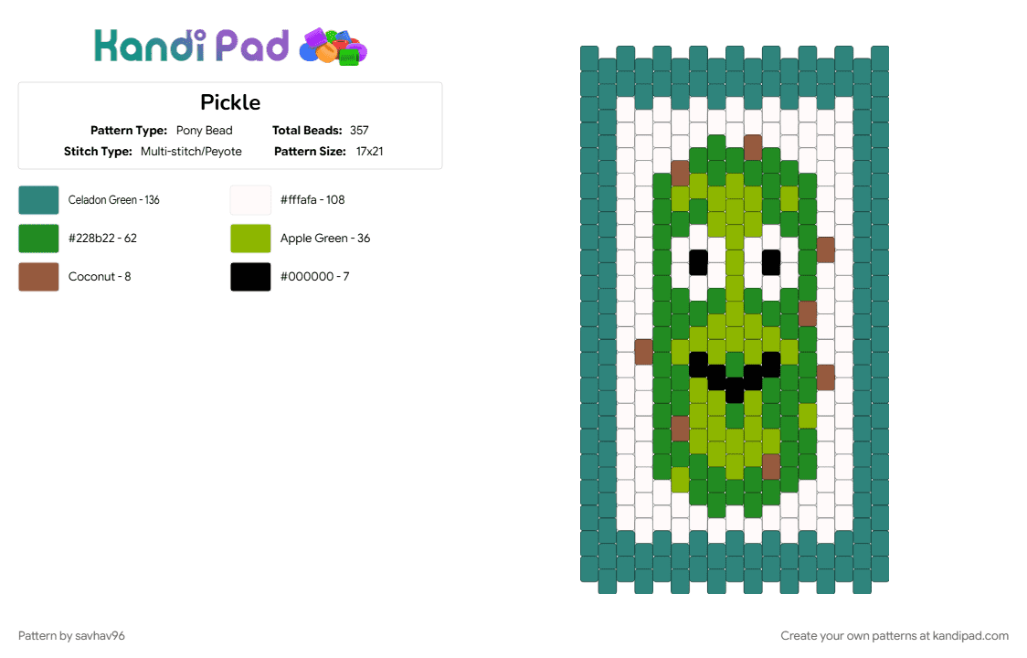 Pickle - Pony Bead Pattern by savhav96 on Kandi Pad - green, teal