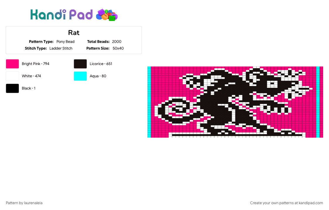 Rat - Pony Bead Pattern by laurenaleia on Kandi Pad - pink