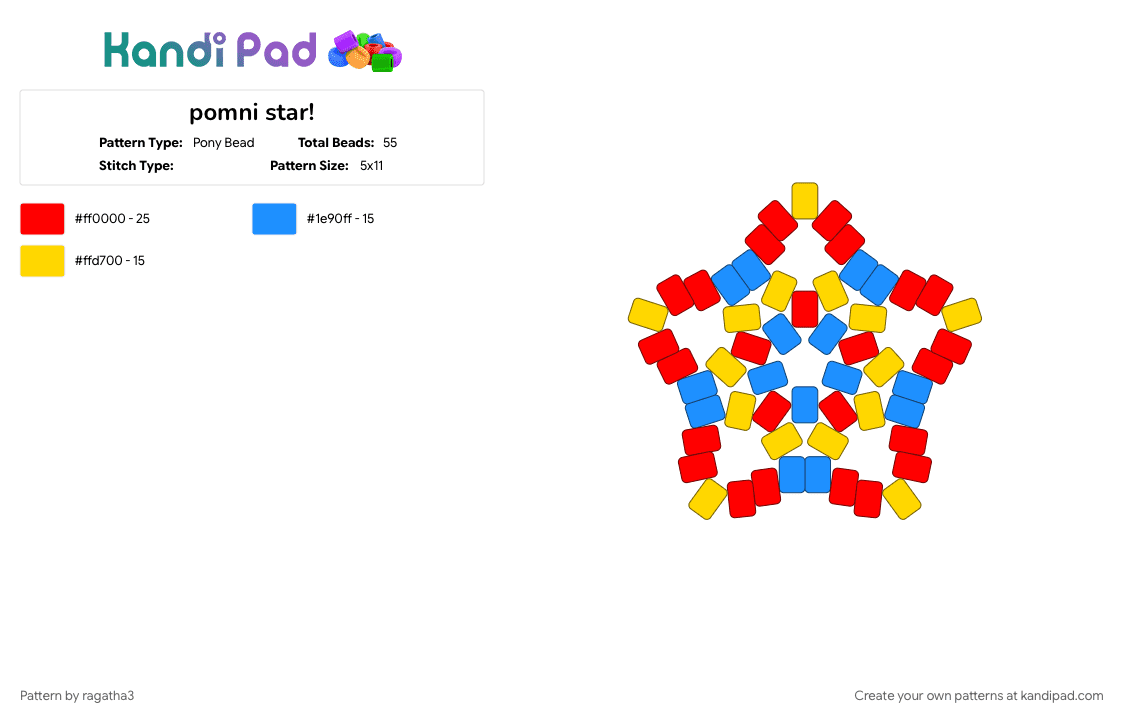 pomni star! - Pony Bead Pattern by ragatha3 on Kandi Pad - red