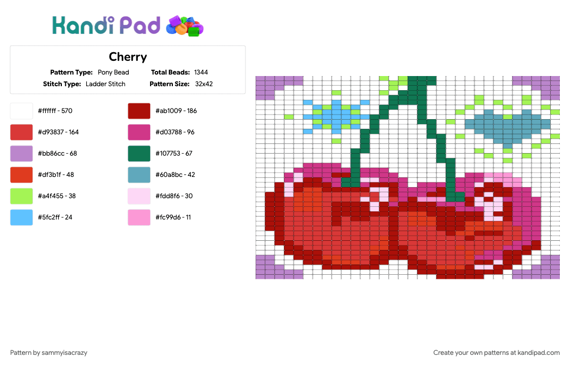 Cherry - Pony Bead Pattern by sammyisacrazy on Kandi Pad - pink, red, white