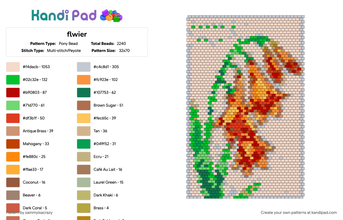 flwier - Pony Bead Pattern by sammyisacrazy on Kandi Pad - beige